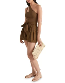 Discount ⭐ Seed Heritage Poplin Tie Front Short In Brown 😍