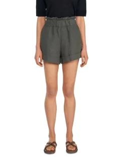 Budget 👍 Skin And Threads Linen Paperbag Shorts Khaki 👏