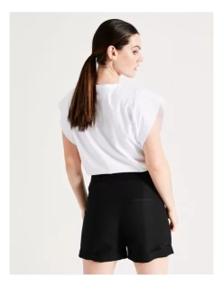 Buy 😉 Karl Lagerfeld Paris Bow Linen Short In Black ✔️ -shorts-casual Sales Store unnamed file 1286