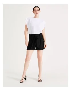 Buy 😉 Karl Lagerfeld Paris Bow Linen Short In Black ✔️ -shorts-casual Sales Store unnamed file 1287