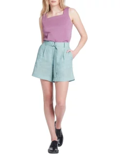 Outlet 💯 Marcs Elva Linen 🐕 Dogtooth Short Aqua ❤️