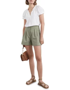 Deals 🥰 French Connection Linen Pleat Front Short In Sage 🧨 -shorts-casual Sales Store unnamed file 1462