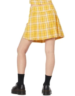 Cheapest 🎁 Dangerfield Tartan Mood Pleated Mini Skort Yellow 🎉 -shorts-casual Sales Store unnamed file 1516