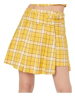 Cheapest 🎁 Dangerfield Tartan Mood Pleated Mini Skort Yellow 🎉 -shorts-casual Sales Store unnamed file 1518