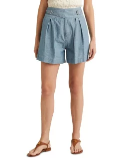 Coupon ⭐ Lauren Ralph Lauren Chambray Pleated Short In Blue 🎁