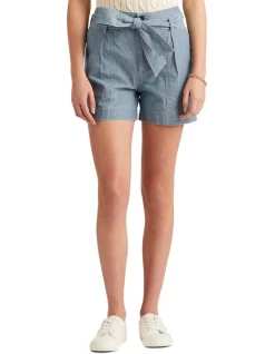 Discount 😉 Lauren Ralph Lauren Belted Chambray Short In Blue ⌛