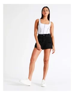 Cheap π Miss Shop Recycled Blend Raw Hem Denim Short In Black β€οΈ