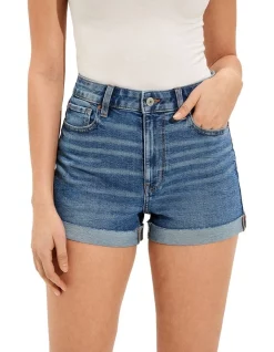 Best Sale 👍 American Eagle Stretch Denim Mom Shorts In Indigo Blue 👏