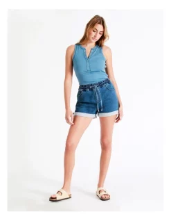 Coupon 💯 Grab Denim Recycled Blend Knitted Denim Short In Indigo 🔥