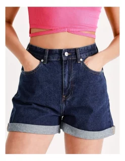 Hot Sale ✨ Miss Shop Recycled Blend Mom Cuffed Denim Short In Rich Blue 🎉 -shorts-casual Sales Store unnamed file 1943