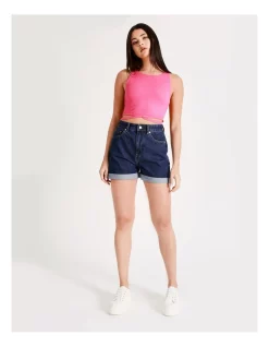 Hot Sale ✨ Miss Shop Recycled Blend Mom Cuffed Denim Short In Rich Blue 🎉 -shorts-casual Sales Store unnamed file 1945