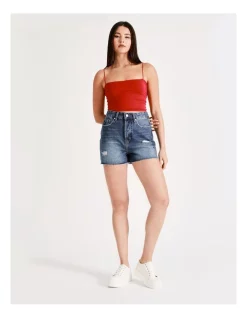 Cheapest π Miss Shop Recycled Blend Raw Hem Denim Short In Ocean Blue β€οΈ