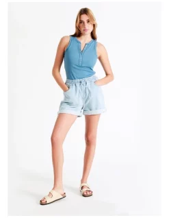 Best deal ⌛ Grab Denim Recycled Blend Knitted Denim Short In Stone Rinse 👍