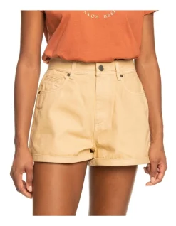 Deals ⌛ Roxy Run On Love High Waist Denim Mum Shorts In Beige ✨