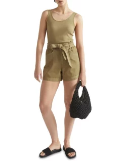 Outlet 🤩 Seed Heritage Denim Paperbag Tie Short In Deep Bronze 👍