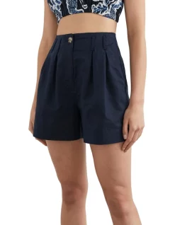 Outlet 🎉 French Connection Linen Pleat Front Short In Navy ✔️