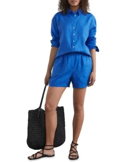 Cheapest 💯 French Connection French Linen Relaxed Short In Blue 🎁 -shorts-casual Sales Store unnamed file 463