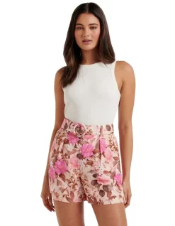 Cheap 😉 Forever New Kiara Belt Linen Blend Shorts In Lucia Floral ❤️